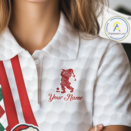 Funny Christmas Santa Golf polo shirt for Women custom red, green and white argyle pattern golf shirt NQS11089