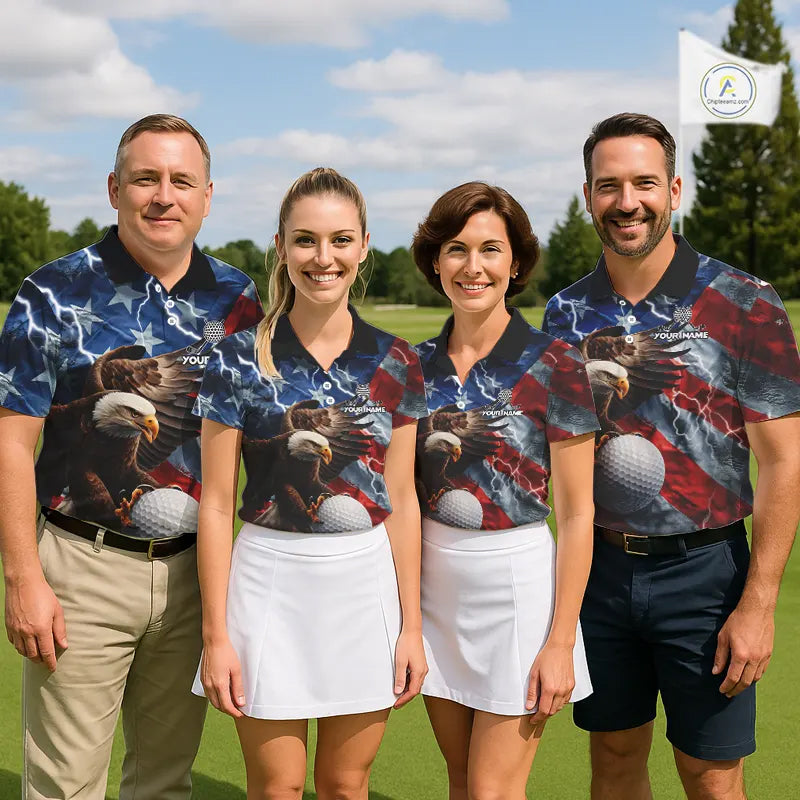 American Flag Eagle Lightning Thunder Golf Polo Shirts For Women Custom Patriotic Golf Team Jerseys NQS11503