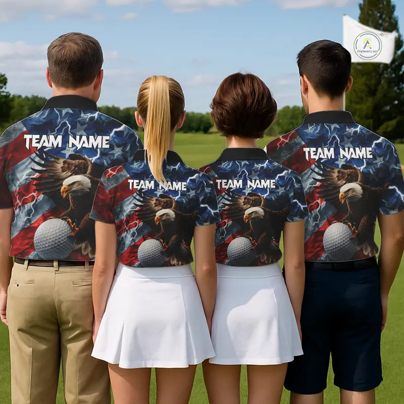 American Flag Eagle Lightning Thunder Golf Polo Shirts For Women Custom Patriotic Golf Team Jerseys NQS11503