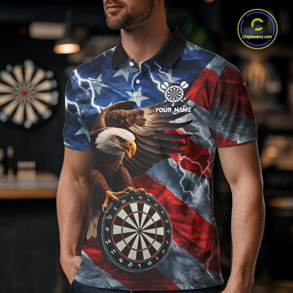 American Flag Eagle Lightning Thunder Dart Shirts For Men Custom Patriotic Dart Team Jerseys NQS11504