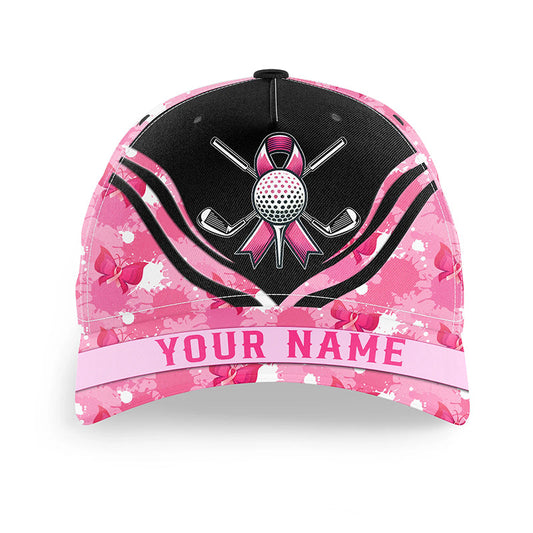 Pink ribbon golf ball clubs Golfer hat custom breast cancer awareness golf hats, gifts for golfers NQS8315
