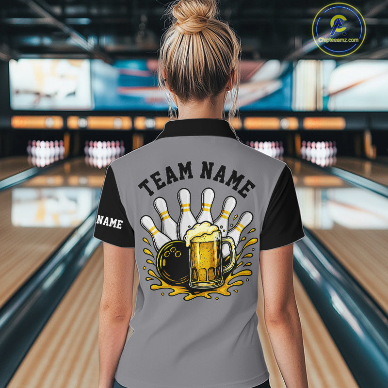 Black & Yellow argyle pattern retro Women Bowling Shirts Custom Bowling and Beer Team Jersey | Gray NQS11095