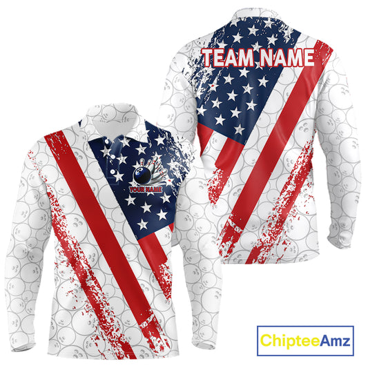 Red, white & blue American Flag Bowling Shirts For Men Custom patriotic Bowling Team Jersey NQS11292