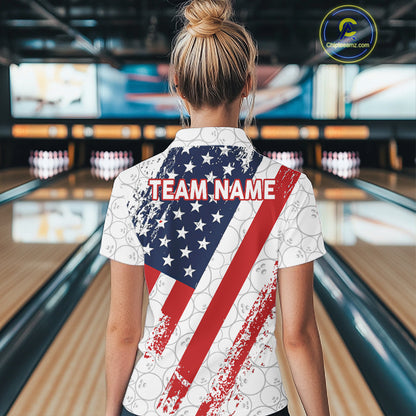 Red, white & blue American Flag Bowling Shirts For Women Custom patriotic Bowling Team Jersey NQS11292