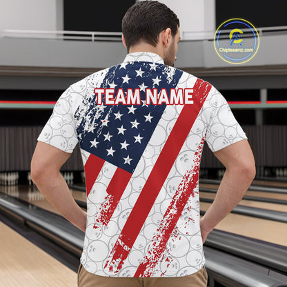 Red, white & blue American Flag Bowling Shirts For Men Custom patriotic Bowling Team Jersey NQS11292