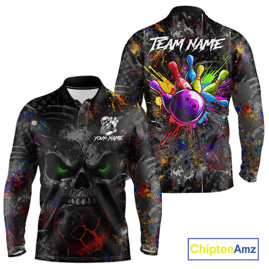 Colorful Skull bowling jerseys Bowling Shirts for Men Custom Bowling Team shirts for bowlers NQS11293