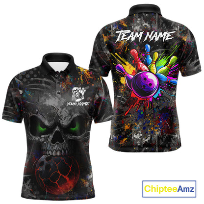 Colorful Skull bowling jerseys Bowling Shirts for Men Custom Bowling Team shirts for bowlers NQS11293