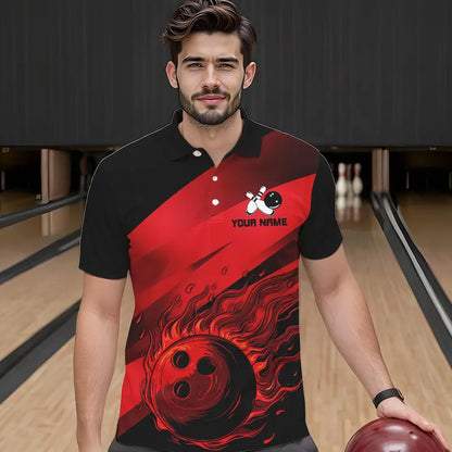 Black and Red Flame Bowling Shirts For Men Custom Flame Team Bowling Jerseys NQS9420
