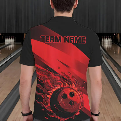 Black and Red Flame Bowling Shirts For Men Custom Flame Team Bowling Jerseys NQS9420
