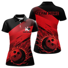 Load image into Gallery viewer, Black and Red Flame Bowling Shirts For Women Custom Flame Team Bowling Jerseys NQS9420