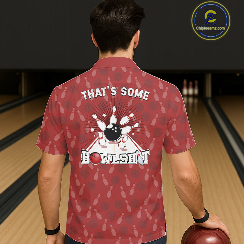 Funny Retro Hawaiian bowling shirts Custom That's some bowshit bowling button up shirts | Red NQS11509
