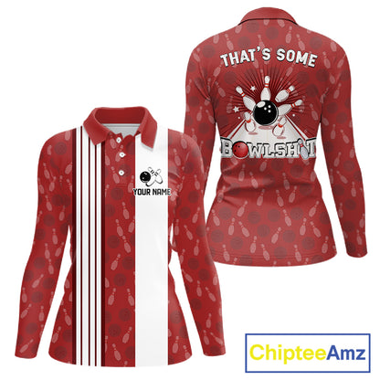 Customized Retro Bowling Team Shirts For Women That's some bowshit Funny Bowling Pattern Jerseys| Red NQS11509