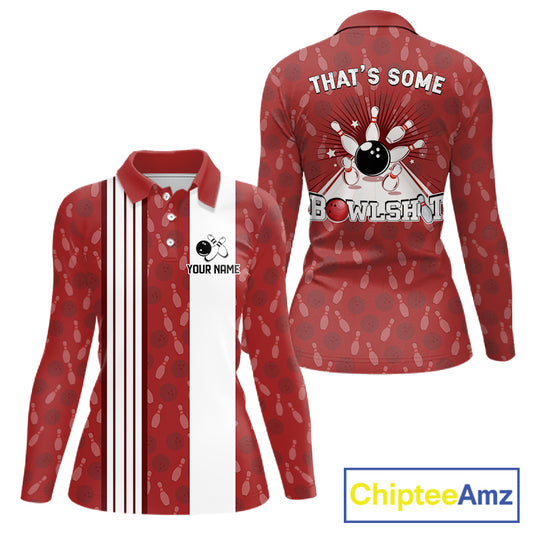 Customized Retro Bowling Team Shirts For Women That's some bowshit Funny Bowling Pattern Jerseys| Red NQS11509