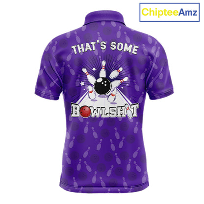 Custom Retro Bowling Team Shirts For Men That's some bowshit Funny Bowling Pattern Jerseys | Purple NQS11510