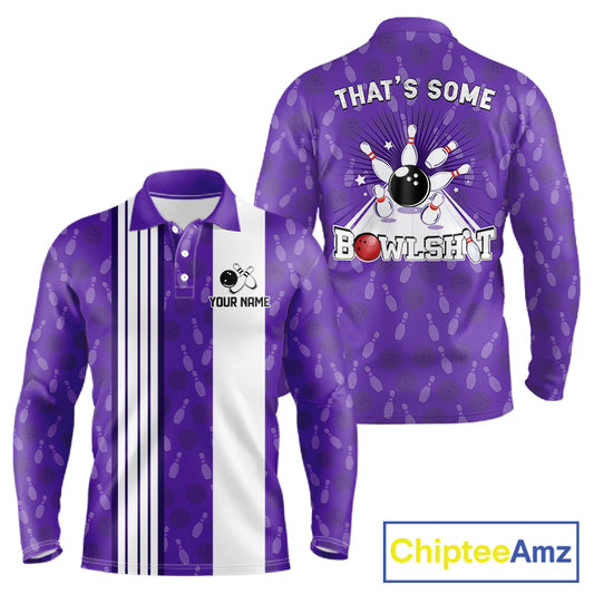 Custom Retro Bowling Team Shirts For Men That's some bowshit Funny Bowling Pattern Jerseys | Purple NQS11510