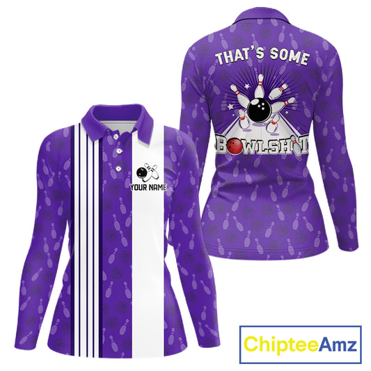 Custom Retro Bowling Team Shirts For Women That's some bowshit Funny Bowling Pattern Jerseys | Purple NQS11510