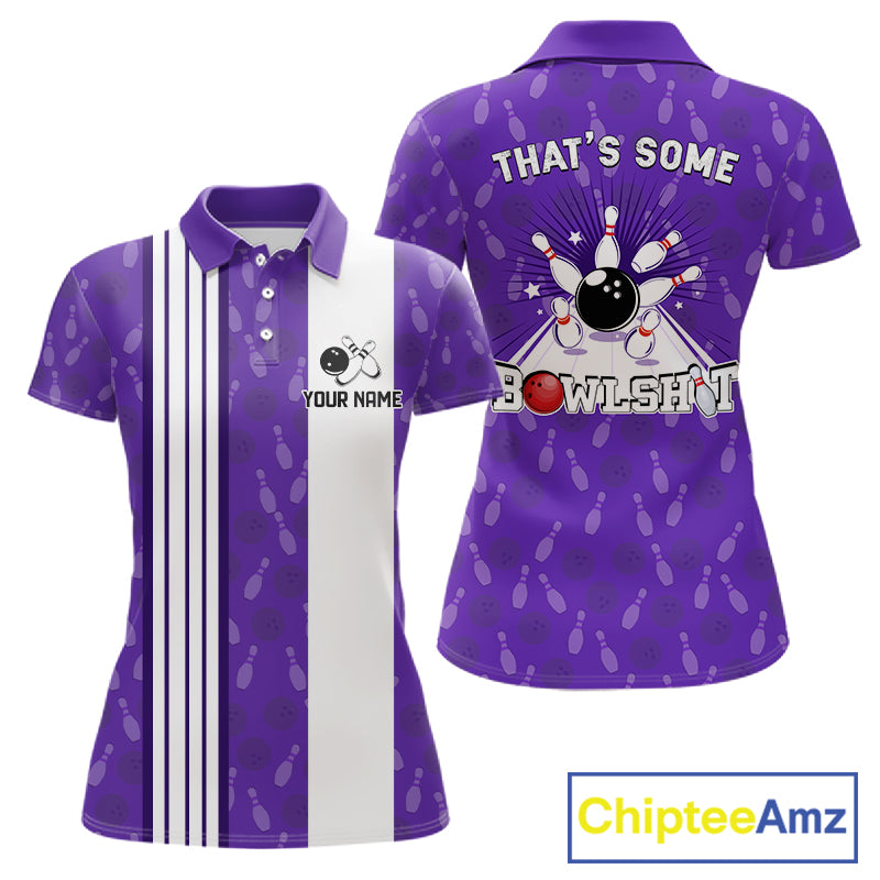 Custom Retro Bowling Team Shirts For Women That's some bowshit Funny Bowling Pattern Jerseys | Purple NQS11510