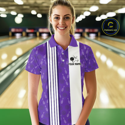 Custom Retro Bowling Team Shirts For Women That's some bowshit Funny Bowling Pattern Jerseys | Purple NQS11510