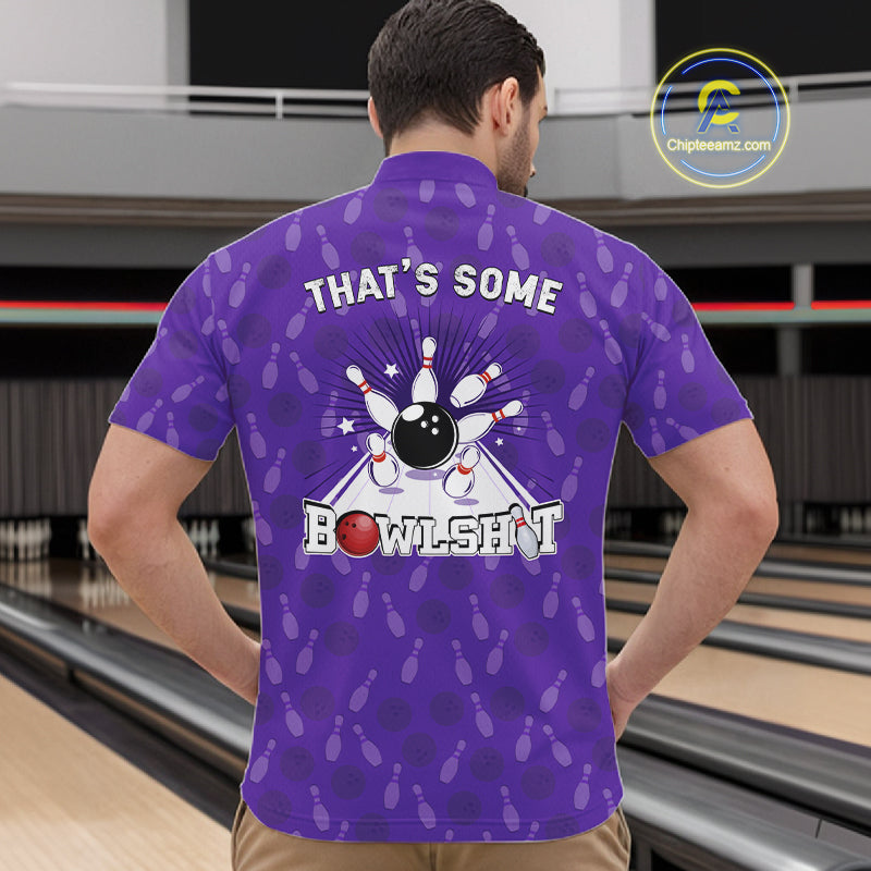 Custom Retro Bowling Team Shirts For Men That's some bowshit Funny Bowling Pattern Jerseys | Purple NQS11510