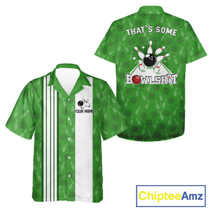 Funny Retro Hawaiian bowling shirts Custom That's some bowshit bowling button up shirts | Green NQS11511