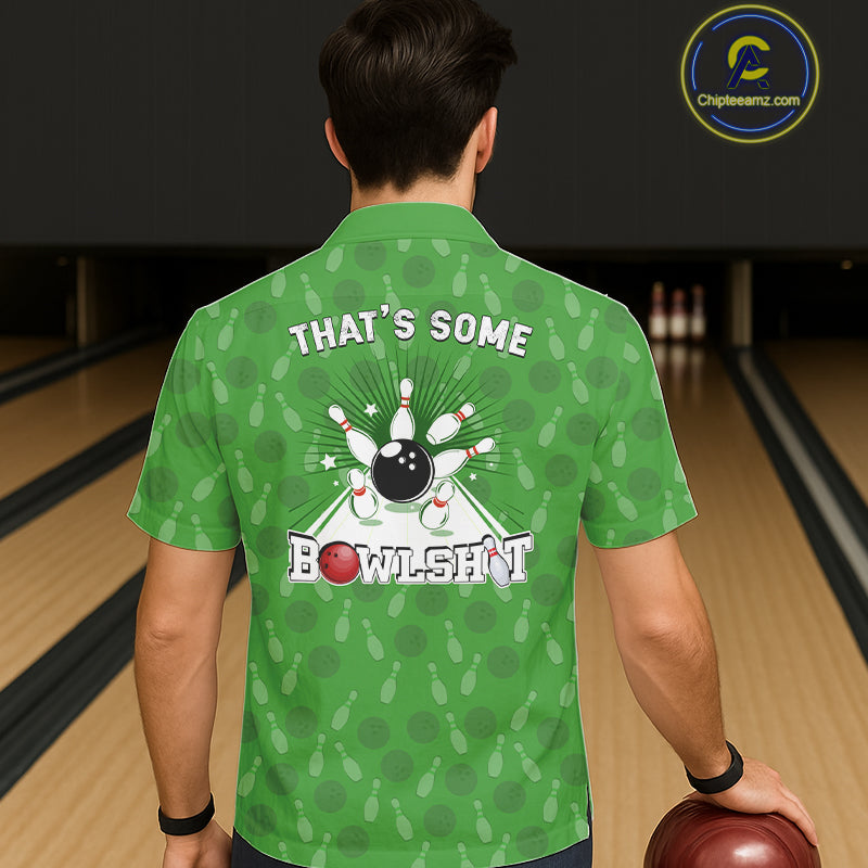 Funny Retro Hawaiian bowling shirts Custom That's some bowshit bowling button up shirts | Green NQS11511