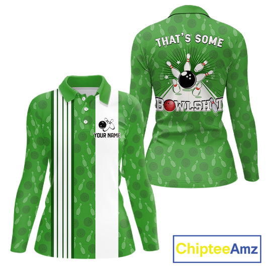 Custom Retro Bowling Team Shirts For Women That's some bowshit Funny Bowling Pattern Jerseys | Green NQS11511