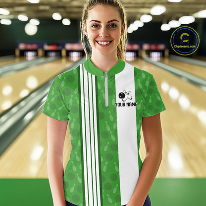 Custom Retro Bowling Team Shirts For Women That's some bowshit Funny Bowling Pattern Jerseys | Green NQS11511