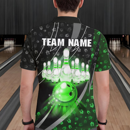 Black and Green Shamrock pattern Bowling Shirts for Men Custom St Patrick Team Bowling jerseys NQS11513