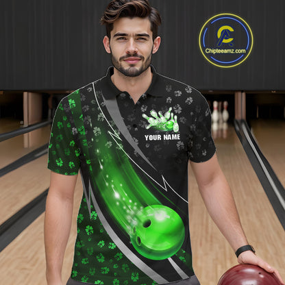 Black and Green Shamrock pattern Bowling Shirts for Men Custom St Patrick Team Bowling jerseys NQS11513