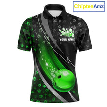Load image into Gallery viewer, Black and Green Shamrock pattern Bowling Shirts for Men Custom St Patrick Team Bowling jerseys NQS11513