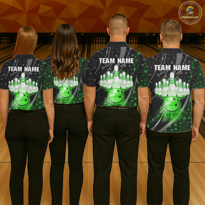 Black and Green Shamrock pattern Bowling Shirts for Men Custom St Patrick Team Bowling jerseys NQS11513