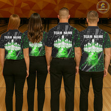 Load image into Gallery viewer, Black and Green Shamrock pattern Bowling Shirts for Women Custom St Patrick Team Bowling jerseys NQS11513