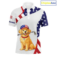 Load image into Gallery viewer, Personalized American flag golden retriever golf polo shirts for men custom name patriotic golf gifts NQS11518