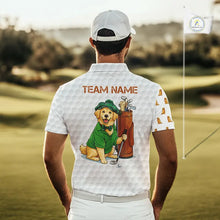 Load image into Gallery viewer, Funny Mens golf polo shirts custom Golden retriever golf pattern white golf shirts NQS11519