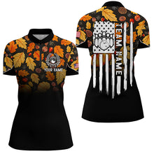 Load image into Gallery viewer, Womens bowling shirt Custom Autumn leaf camo Thanksgiving American flag patriotic bowling team jerseys NQS8755