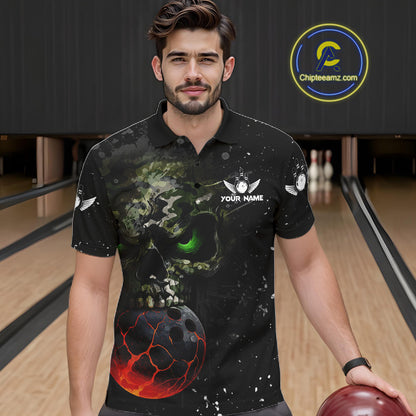 Black and Green Camo grunge American Flag Skull Bowling Shirts for Men Custom Bowling Team jerseys NQS11294