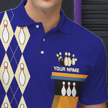 Load image into Gallery viewer, Blue &amp; Yellow Retro Bowling Polo, Quarter Zip shirt for Men Custom vintage team bowling jersey NQS9583