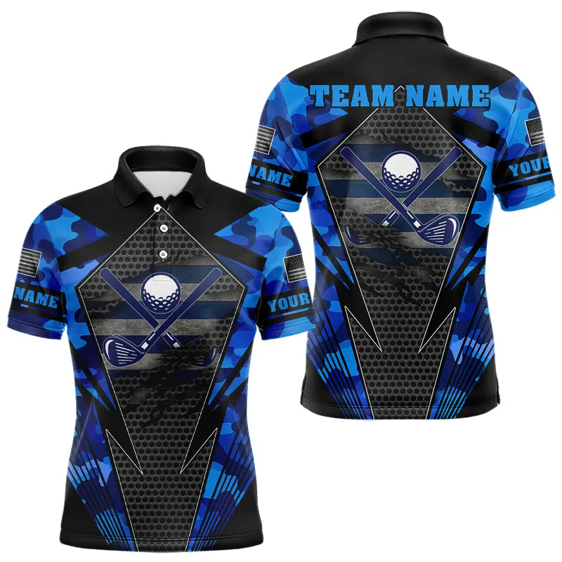 Blue Camo Golf Polo Shirts For Men Custom best mens golf wear, golfing gifts NQS9734