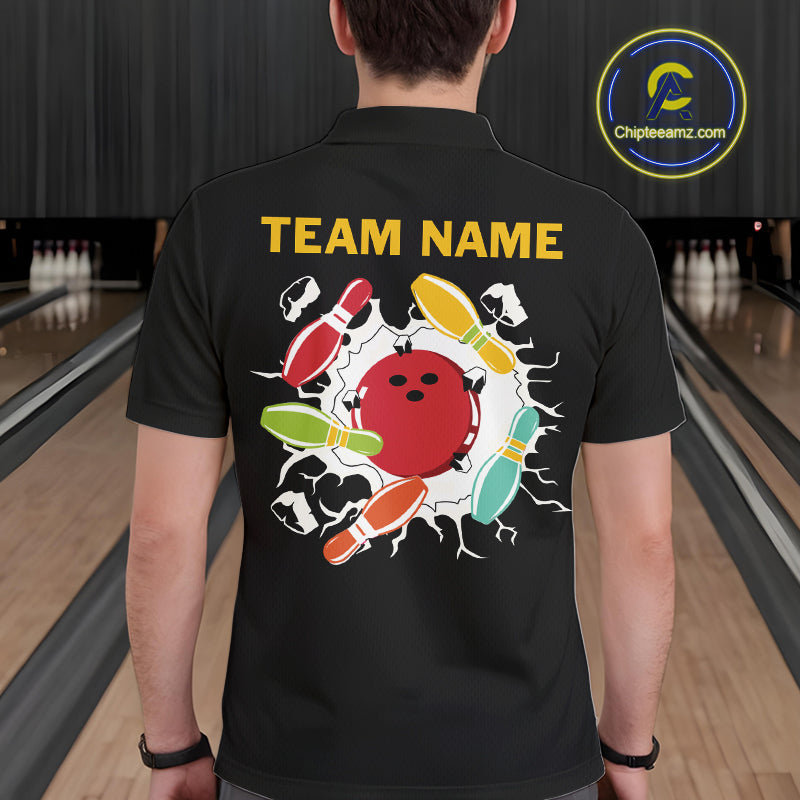 Personalized Black and Colorful Retro Bowling Polo, 1/4 Zip Team Shirts For Men Custom Bowling Gifts NQS11106