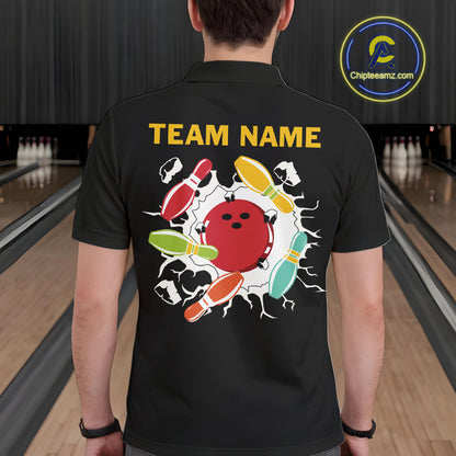 Personalized Black and Colorful Retro Bowling Polo, 1/4 Zip Team Shirts For Men Custom Bowling Gifts NQS11106