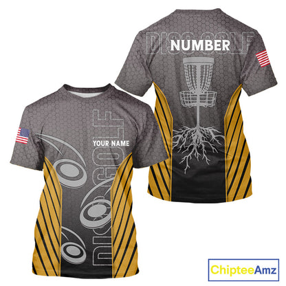 Disc golf t-shirts, polos, hoodies for men, women custom name, number camo disc golf jerseys | Yellow NQS11303
