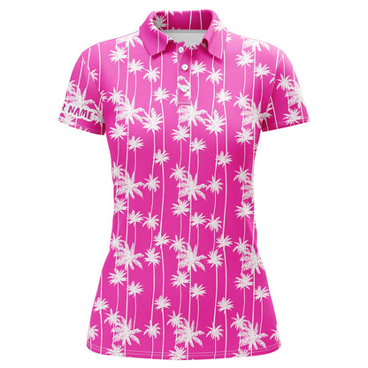 Womens golf polo shirt  custom pink palm tree tropical pattern womens golf shirts, golf gift for women NQS6207