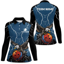Load image into Gallery viewer, Women bowling Polo, Quarter Zip shirts Custom Eagle bowling lightning storm team league jerseys | Blue NQS7893