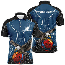 Load image into Gallery viewer, Men's bowling Polo, Quarter Zip shirts Custom Eagle bowling lightning storm team league jerseys | Blue NQS7893