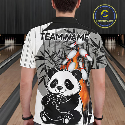 Black and White Panda Bowling Shirts For men Custom Funny Team Bowling Jerseys, Bowling Uniform NQS11113