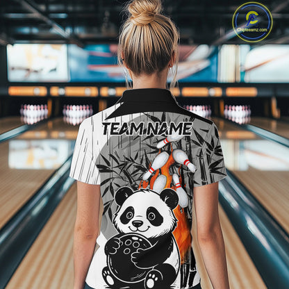 Black and White Panda Bowling Shirts For Women Custom Funny Team Bowling Jerseys, Bowling Uniform NQS11113