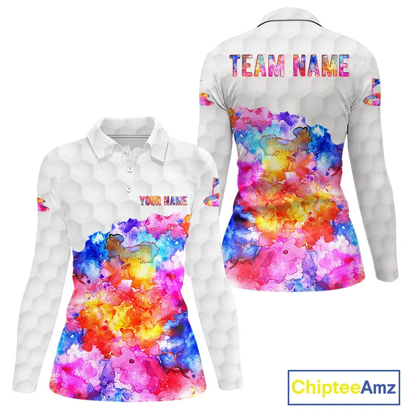 Colorful watercolor Womens Golf polo shirts Custom team golf outfit, Personalized ladies golf top NQS11315