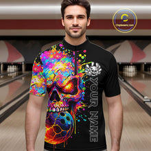 Load image into Gallery viewer, Colorful Skull bowling jerseys Bowling Polo, 1/4 zip Shirt Custom Bowling Team shirt for mens bowlers NQS11317