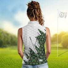 Load image into Gallery viewer, Green glitter Leopard skin pattern custom name white sleeveless polo shirts, team ladies golf tops NQS11527