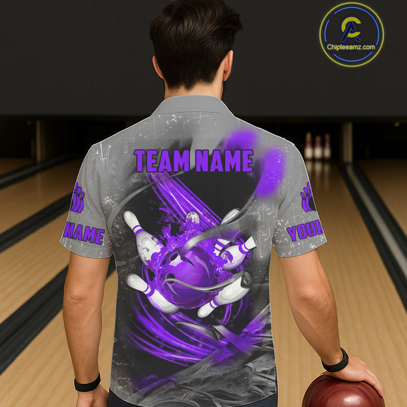 Purple Sugar Skull Tattoo Custom Bowling Hawaiian Shirt, Team Bowling button up shirt NQS11530